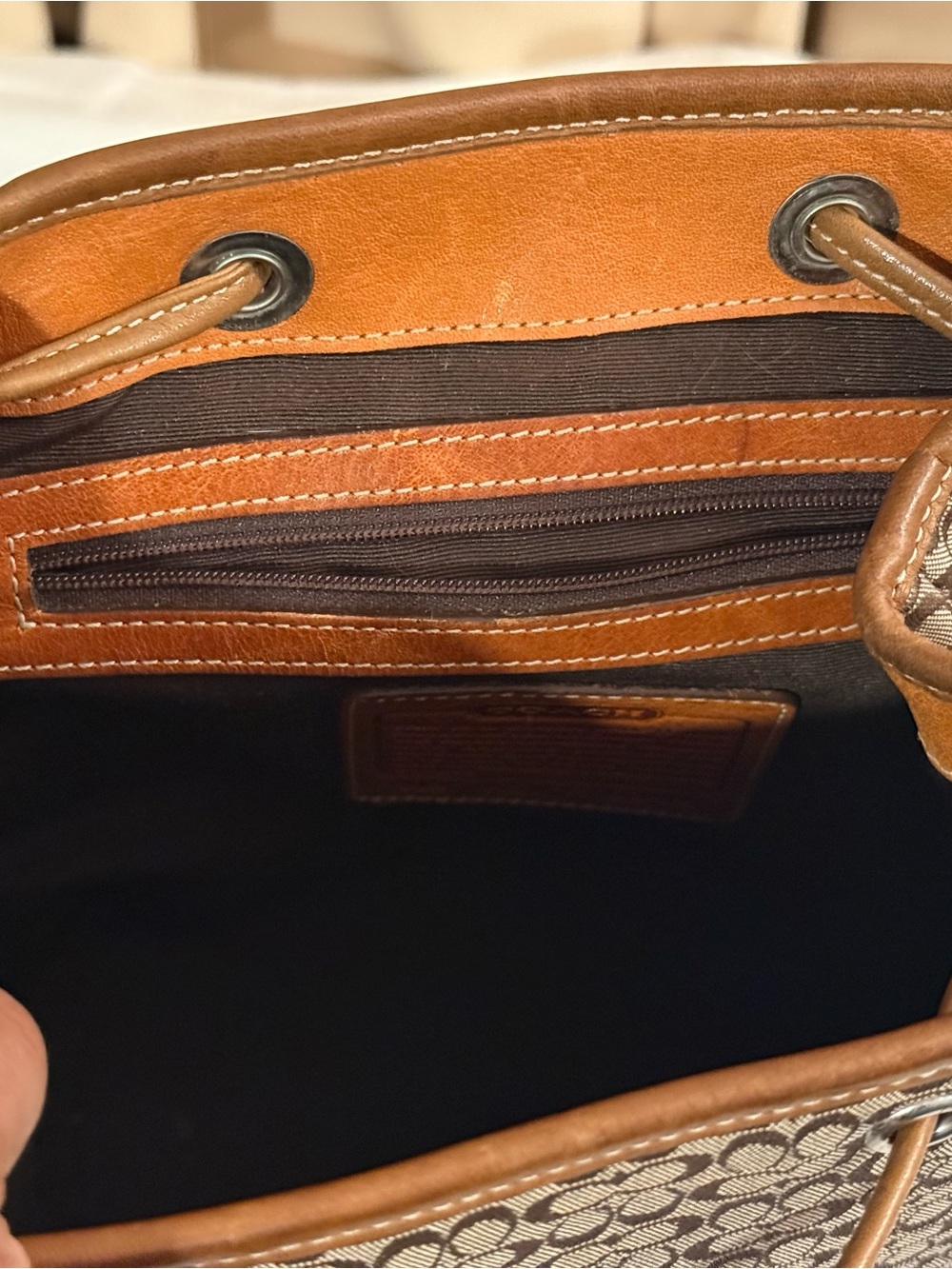 Coach Brown Signature Canvas Backpack with Tan Leather Trim - Picture 9 of 12